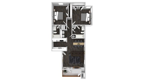 A black and white image of a floor plan of an apartment.